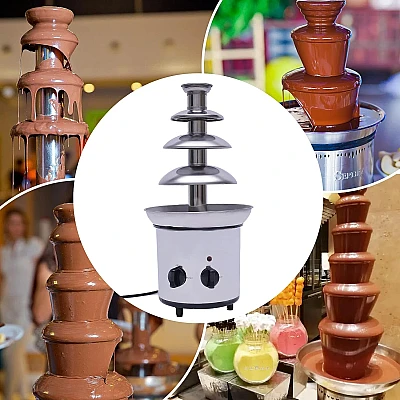 Fantana cu fondue de ciocolata 4 niveluri din orel inoxidabil Fantana cu fondue de ciocolata 4 niveluri din orel inoxidabil