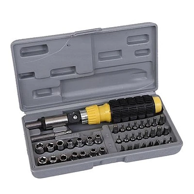Trusa 41 Piese Surubelnita cu clichet si maner ergonomic 14 tubulare 8 biti 24 biti de precizie 2 adaptoare Trusa 41 Piese Surubelnita cu clichet si maner ergonomic 14 tubulare 8 biti 24 biti de precizie 2 adaptoare