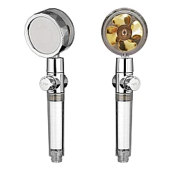 Cap de Dus cu Elice pentru Presiune Inalta cu Buton Oprire Apa Jet Tip Vortex Cromat Cap de Dus cu Elice pentru Presiune Inalta cu Buton Oprire Apa Jet Tip Vortex Cromat