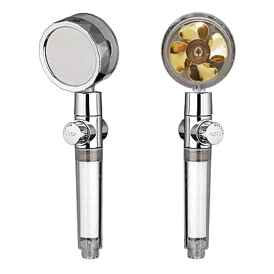 Cap de Dus cu Elice pentru Presiune Inalta cu Buton Oprire Apa Jet Tip Vortex Cromat Cap de Dus cu Elice pentru Presiune Inalta cu Buton Oprire Apa Jet Tip Vortex Cromat