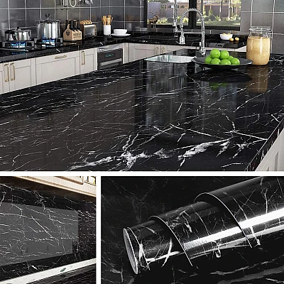 Set 3 X Autocolant Marmura NEGRU CU ALB 60 x 200 Autoadeziv Rezistent pentru Mobila Set 3 X Autocolant Marmura NEGRU CU ALB 60 x 200 Autoadeziv Rezistent pentru Mobila