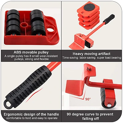 Kit Mutat Mobilier 4 Platforme cu roti + 1 Parghie metalica Kit Mutat Mobilier 4 Platforme cu roti + 1 Parghie metalica