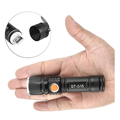 Lanterna de Mana Mini ST 515/616 LED T6 Zoom si Incarcare Directa USB Lanterna de Mana Mini ST 515/616 LED T6 Zoom si Incarcare Directa USB