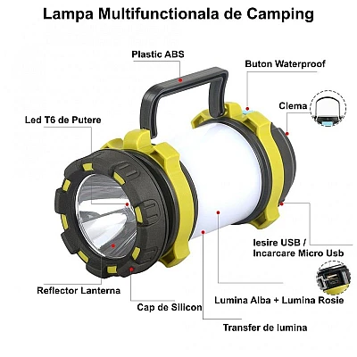 Lanterna de mana HC-260 Multifunctionala Led T6 30W 40SMD Alb, 40SMD Rosu HA Lanterna de mana HC-260 Multifunctionala Led T6 30W 40SMD Alb, 40SMD Rosu HA
