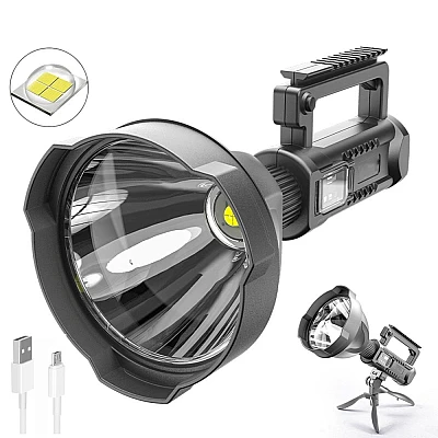 Lanterna de Mana W591 cu TREPIED , Baterie Externa 1000W LED foarte puternic P50 Lanterna de Mana W591 cu TREPIED , Baterie Externa 1000W LED foarte puternic P50