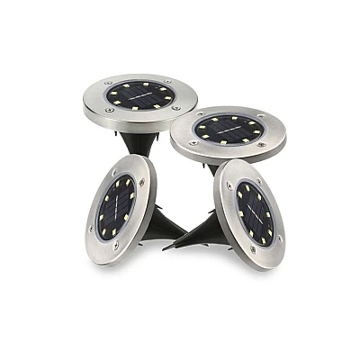 Set 4 Lampi Solare METALICE Argintii Disk Lights pentru gradina AX Set 4 Lampi Solare METALICE Argintii Disk Lights pentru gradina AX