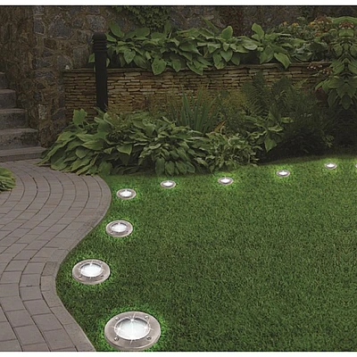 Set 4 Lampi Solare METALICE Argintii Disk Lights pentru gradina AX Set 4 Lampi Solare METALICE Argintii Disk Lights pentru gradina AX