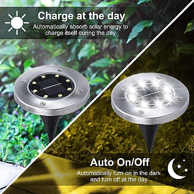 Set 4 Lampi Solare METALICE Argintii Disk Lights pentru gradina AX Set 4 Lampi Solare METALICE Argintii Disk Lights pentru gradina AX