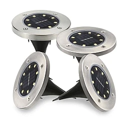 Set 4 Lampi Solare METALICE Disk Lights Argintii  pentru gradina LY