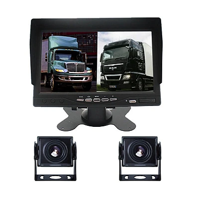Set Monitor auto 2 camere metalice pentru tiruri autocare camioane Set Monitor auto 2 camere metalice pentru tiruri autocare camioane