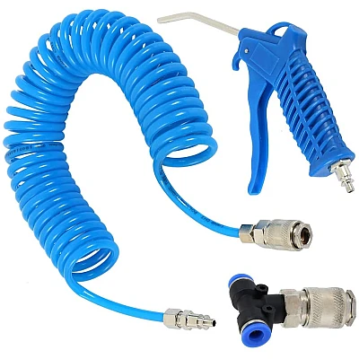 Set pistol de suflat aer furtun spirala de 5 m T de conectare camion Set pistol de suflat aer furtun spirala de 5 m T de conectare camion