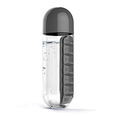 Sticla de apa Pill & Vitamin Water Bottle 600 ml cu distribuitor pentru medicamente Sticla de apa Pill & Vitamin Water Bottle 600 ml cu distribuitor pentru medicamente