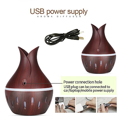 Umidificator de Aer 130ml LED DARK WOOD HUS 02-3 Difuzor Umidificator de Aer 130ml LED DARK WOOD HUS 02-3 Difuzor