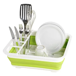 Uscator pliabil VERDE pentru vase si cu suport pentru tacamuri