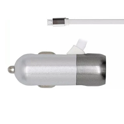 Încărcător auto 3in1 cu cablu micro USB încorporat 4.2A Argintiu Încărcător auto 3in1 cu cablu micro USB încorporat 4.2A Argintiu