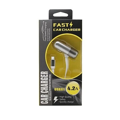 Încărcător auto 3in1 cu cablu micro USB încorporat 4.2A Argintiu Încărcător auto 3in1 cu cablu micro USB încorporat 4.2A Argintiu