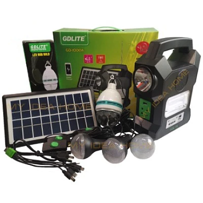 Kit solar GD-Lite 1000A dotat cu dispozitive USB cu 4 becuri LED + Acumulator de mare capacitate + RADIO Kit solar GD-Lite 1000A dotat cu dispozitive USB cu 4 becuri LED + Acumulator de mare capacitate + RADIO