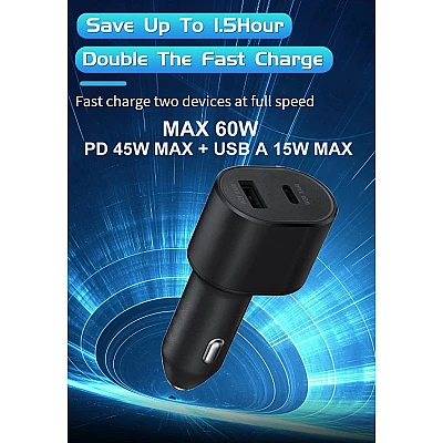 Incarcator auto dublu super rapid (45W+15W) Incarcator auto dublu super rapid (45W+15W)