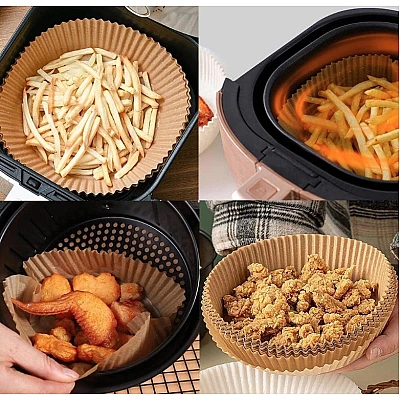 Set 50 hartii de copt ROTUNDE pentru friteuza Unica folosinta 16x20x4.5 cm Maro Set 50 hartii de copt ROTUNDE pentru friteuza Unica folosinta 16x20x4.5 cm Maro