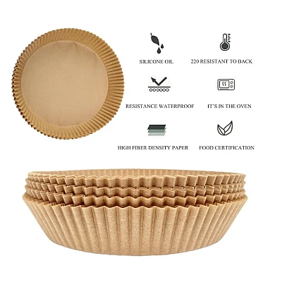 Set 50 hartii de copt ROTUNDE pentru friteuza Unica folosinta 16x20x4.5 cm Maro Set 50 hartii de copt ROTUNDE pentru friteuza Unica folosinta 16x20x4.5 cm Maro