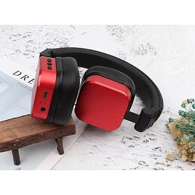 Casti wireless stereo Q EJ079 efect metalic pliabile culoare rosu / negru Casti wireless stereo Q EJ079 efect metalic pliabile culoare rosu / negru