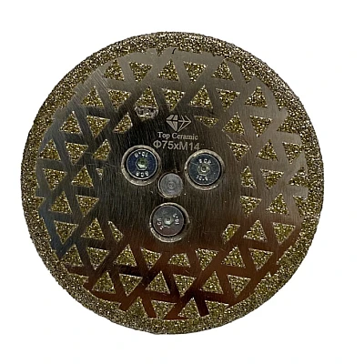 Disc diamantat galvanizat 2 fete diametru 65 mm prindere M14 Disc diamantat galvanizat 2 fete diametru 65 mm prindere M14