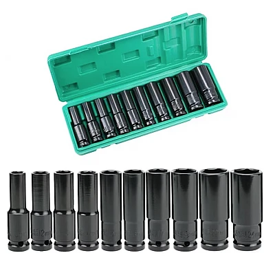 Set trusa tubulare impact Otel 10 piese 1/2 inch de la 8 la 24mm Negru Set trusa tubulare impact Otel 10 piese 1/2 inch de la 8 la 24mm Negru
