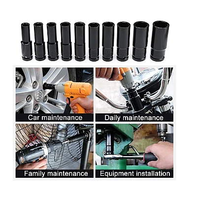 Set trusa tubulare impact Otel 10 piese 1/2 inch de la 8 la 24mm Negru Set trusa tubulare impact Otel 10 piese 1/2 inch de la 8 la 24mm Negru