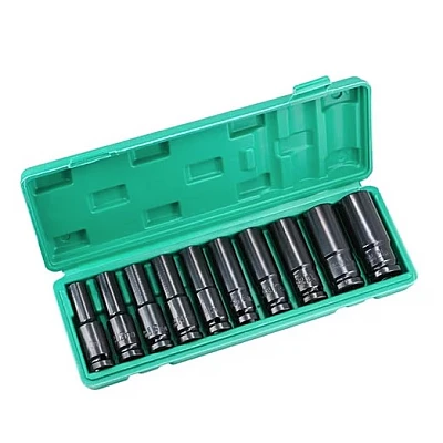 Set trusa tubulare impact Otel 10 piese 1/2 inch de la 8 la 24mm Negru Set trusa tubulare impact Otel 10 piese 1/2 inch de la 8 la 24mm Negru