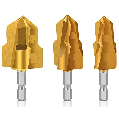 Set 3 burghie HSS aurie otel pentru tevi MMC PVC PPR Set 3 burghie HSS aurie otel pentru tevi MMC PVC PPR