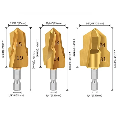 Set 3 burghie HSS aurie otel pentru tevi MMC PVC PPR Set 3 burghie HSS aurie otel pentru tevi MMC PVC PPR