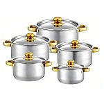 Set oale inox 10 piese cu manere si capace aurii