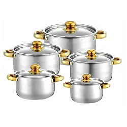 Set oale inox 10 piese cu manere si capace aurii