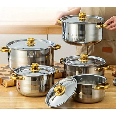 Set oale inox 10 piese cu manere si capace aurii