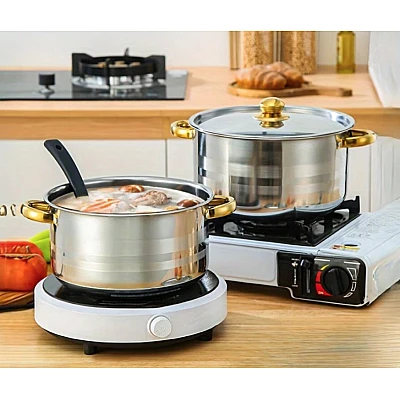 Set oale inox 10 piese cu manere si capace aurii