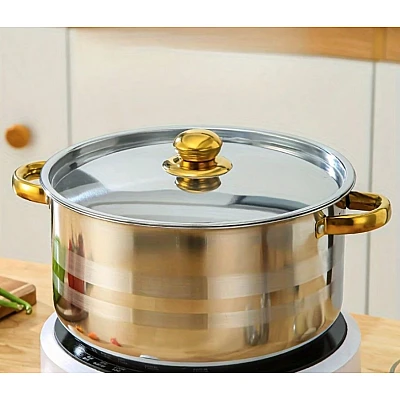 Set oale inox 10 piese cu manere si capace aurii