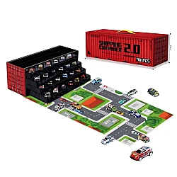 Set de masini cu 48 de piese cu cutie container si sina imprimata