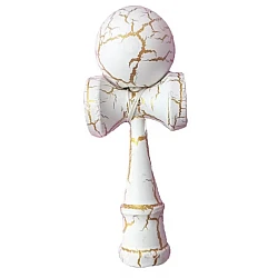 Kendama profesionala din lemn 18 cm model clasic cu design crapat culoare ALB