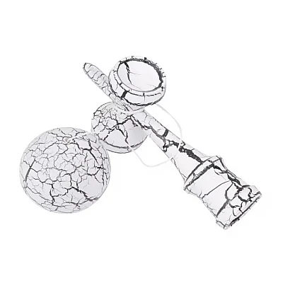 Kendama profesionala din lemn 18 cm model clasic cu design crapat culoare ALB