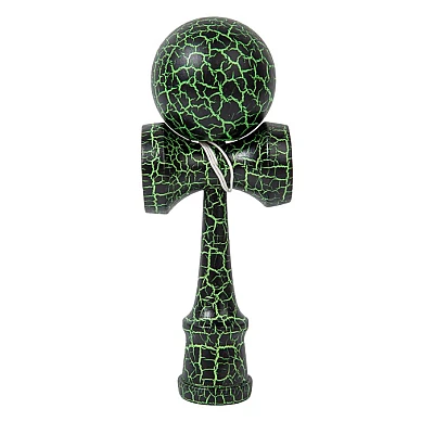 Kendama profesionala din lemn 18 cm model clasic cu design crapat culoare Verde/Negru