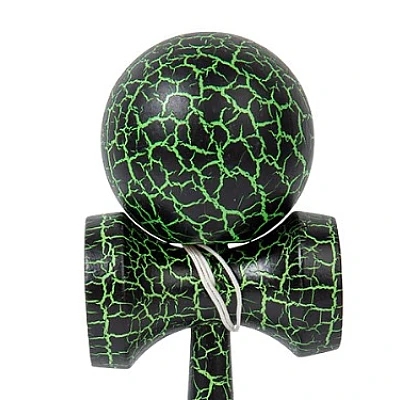 Kendama profesionala din lemn 18 cm model clasic cu design crapat culoare Verde/Negru