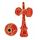 Kendama profesionala din lemn 18 cm model clasic cu design crapat culoare Rosu/Galben