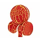 Kendama profesionala din lemn 18 cm model clasic cu design crapat culoare Rosu/Galben