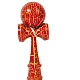 Kendama profesionala din lemn 18 cm model clasic cu design crapat culoare Rosu/Galben