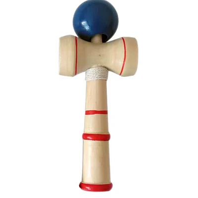 Kendama profesionala din lemn 21 cm model clasic cu bila ALBASTRA