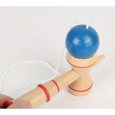 Kendama profesionala din lemn 21 cm model clasic cu bila ALBASTRA