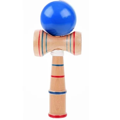 Kendama profesionala din lemn 21 cm model clasic cu bila ALBASTRA