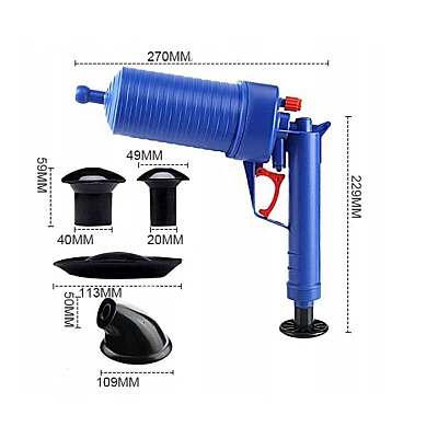 Pompa cu aer comprimat cu 4 accesorii pentru desfundat tevile Pompa cu aer comprimat cu 4 accesorii pentru desfundat tevile