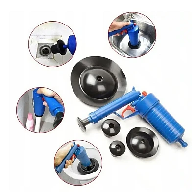 Pompa cu aer comprimat cu 4 accesorii pentru desfundat tevile Pompa cu aer comprimat cu 4 accesorii pentru desfundat tevile