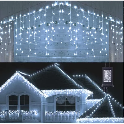 Instalatie 12 metri ALB RECE 300 LED tip turturi franjuri Instalatie 12 metri ALB RECE 300 LED tip turturi franjuri